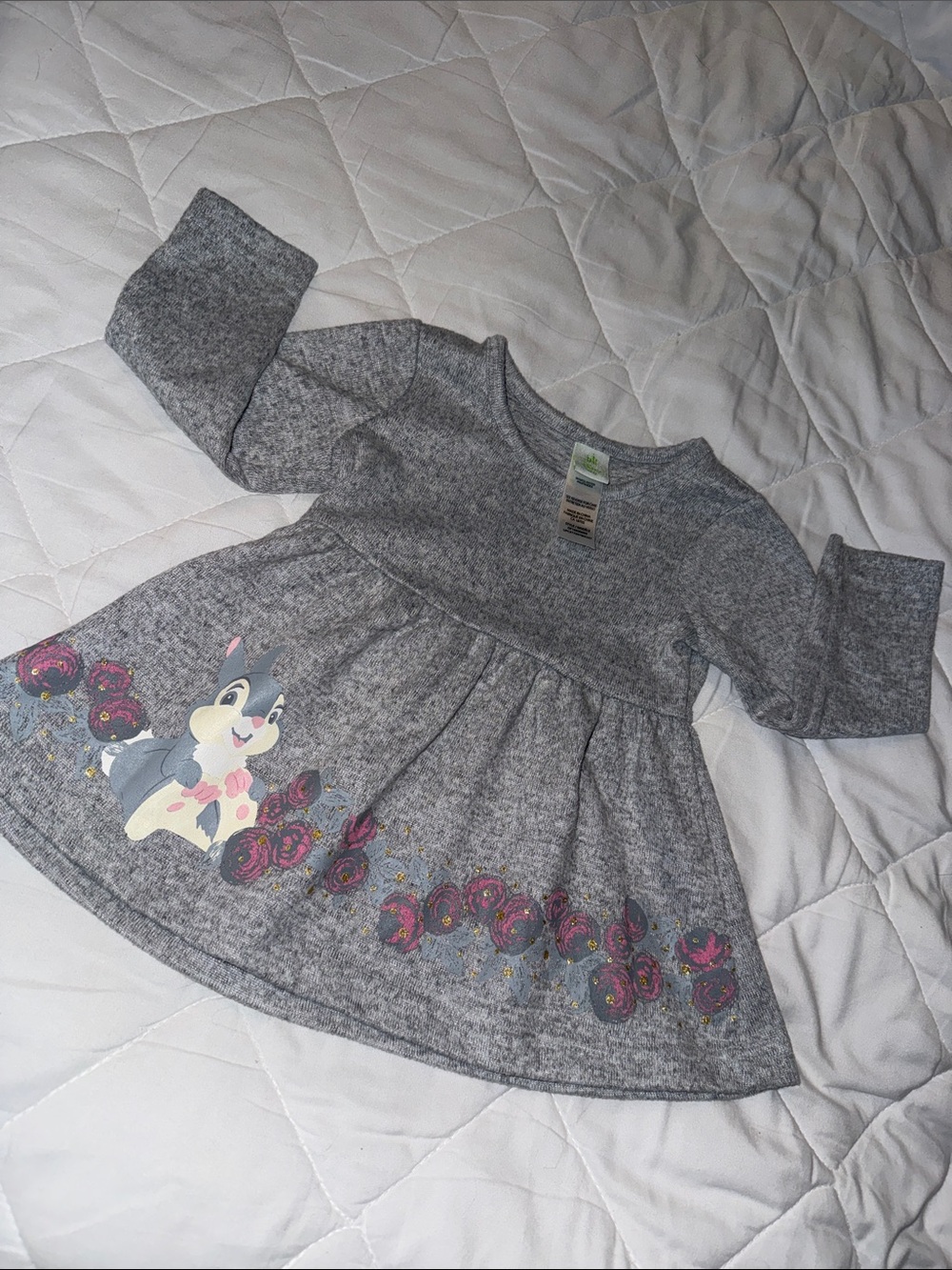 6-12m Disney Bambi Thumper Gray Girls' Floral Print Knit Dress shirt
